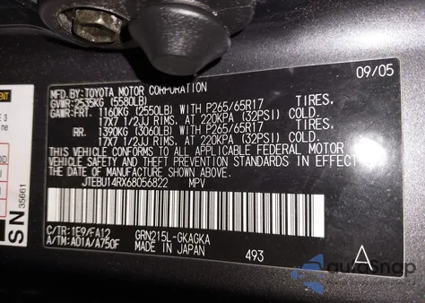 2006 Toyota 4Runner Sr5 V6 from USA, damaged, VIN JTEBU14RX68056822